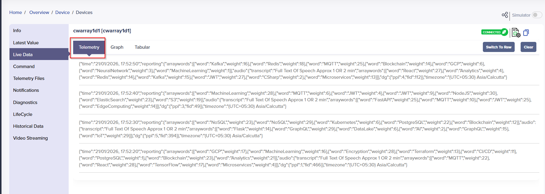 Telemetry Word Word Cloud Widget – docs.iotconnect.io